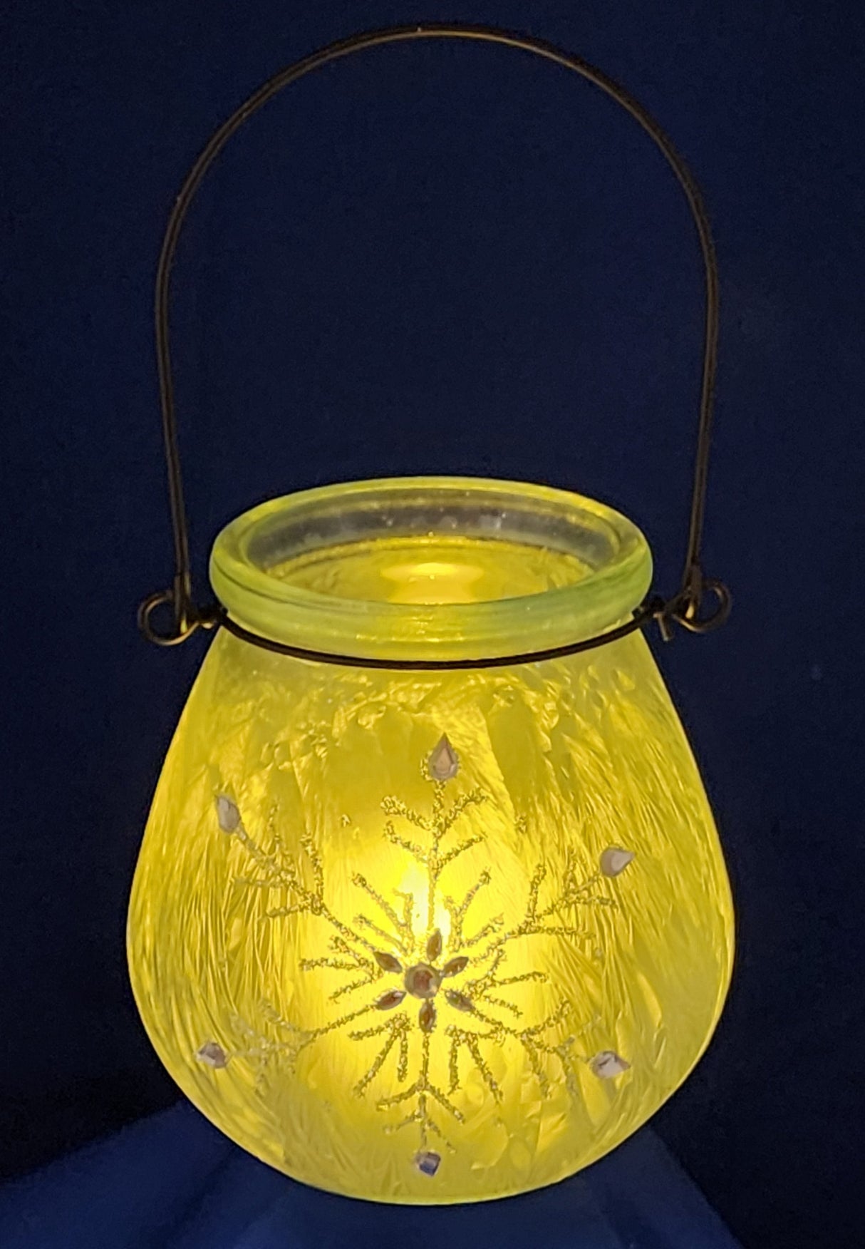 Glass Holiday Snowflake Luminaries - Blue - Set of 2