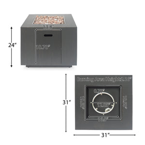 Outdoor Iron Square Propane Fire Pit with 50,000 BTU - Brushed Brown