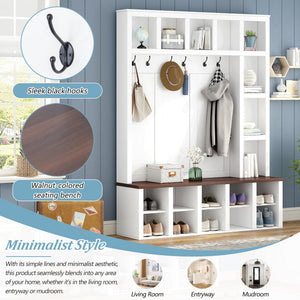 Farmhouse Wooden Hall Tree with 6 Hooks