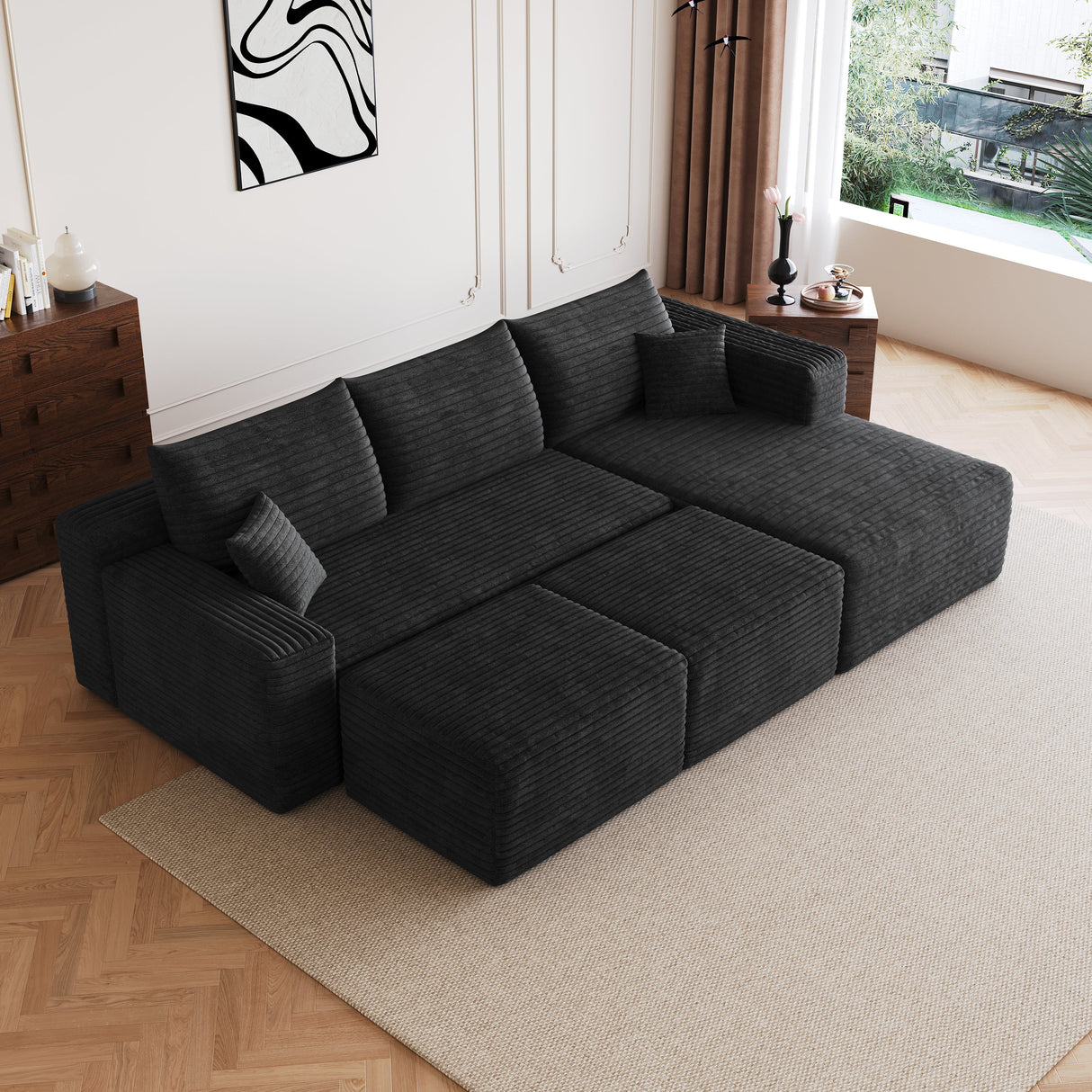 95" Cloud Sectional Sofa with 2 Ottomans