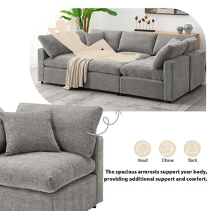 Modern Modular Cloud Sofa Bed, 6 Seat Sectional Couch Set With Ottoman, Free Combination, Convertible U Shaped Sleeper Sofa For Living Room