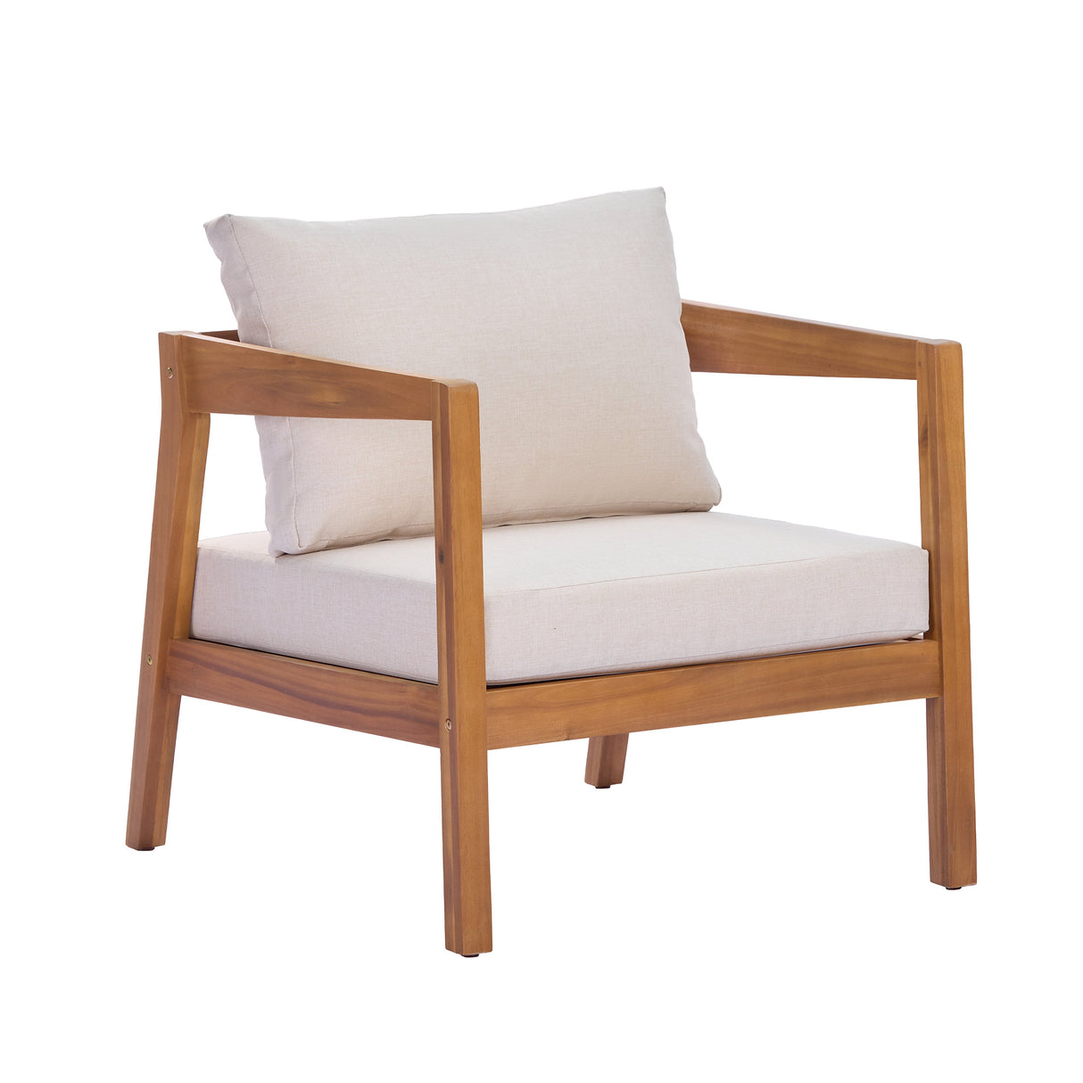 4 Piece Acacia Wood Patio Furniture Set with Soft Cushions
