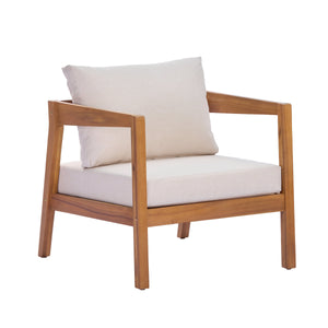 4 Piece Acacia Wood Patio Furniture Set with Soft Cushions