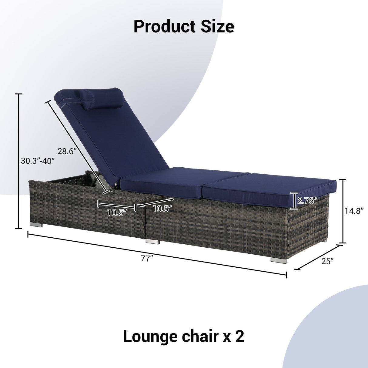 Outdoor Chaise Lounge Chair Set of 2 with Storage