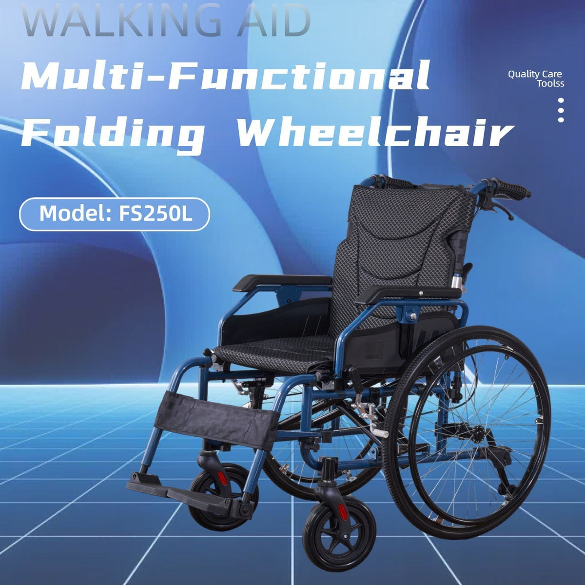 Foldable Lightweight Wheelchair with Adjustable Armrests – Gray or Blue