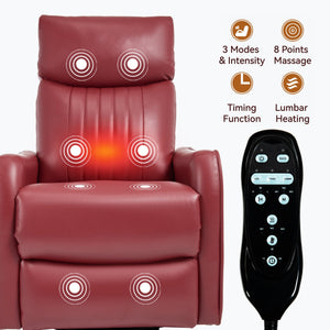Red Faux Leather Recliner Chair with Heat & Massage - Swivel Rocker