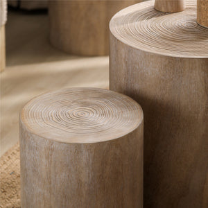 Set of 3, Rounded Wood Coffee Tables, End Tables, Plant Stands,Decorative Accent Pieces - Rustic Wood Finish