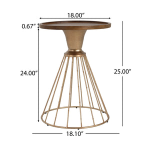 Hollow Edge Retro Art Pine Side Table with Antique Gold and Natural Color