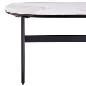 Modern Rectangular Rock Plate Coffee Table Open Space Design Golden Metal Frame Minimalist Living Room Center Table For Lounge Office - Black White