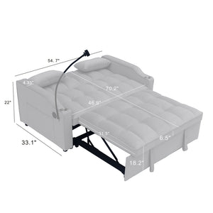 Modern Loveseat With Pullout Bed, Adjustable Reclining Backrest