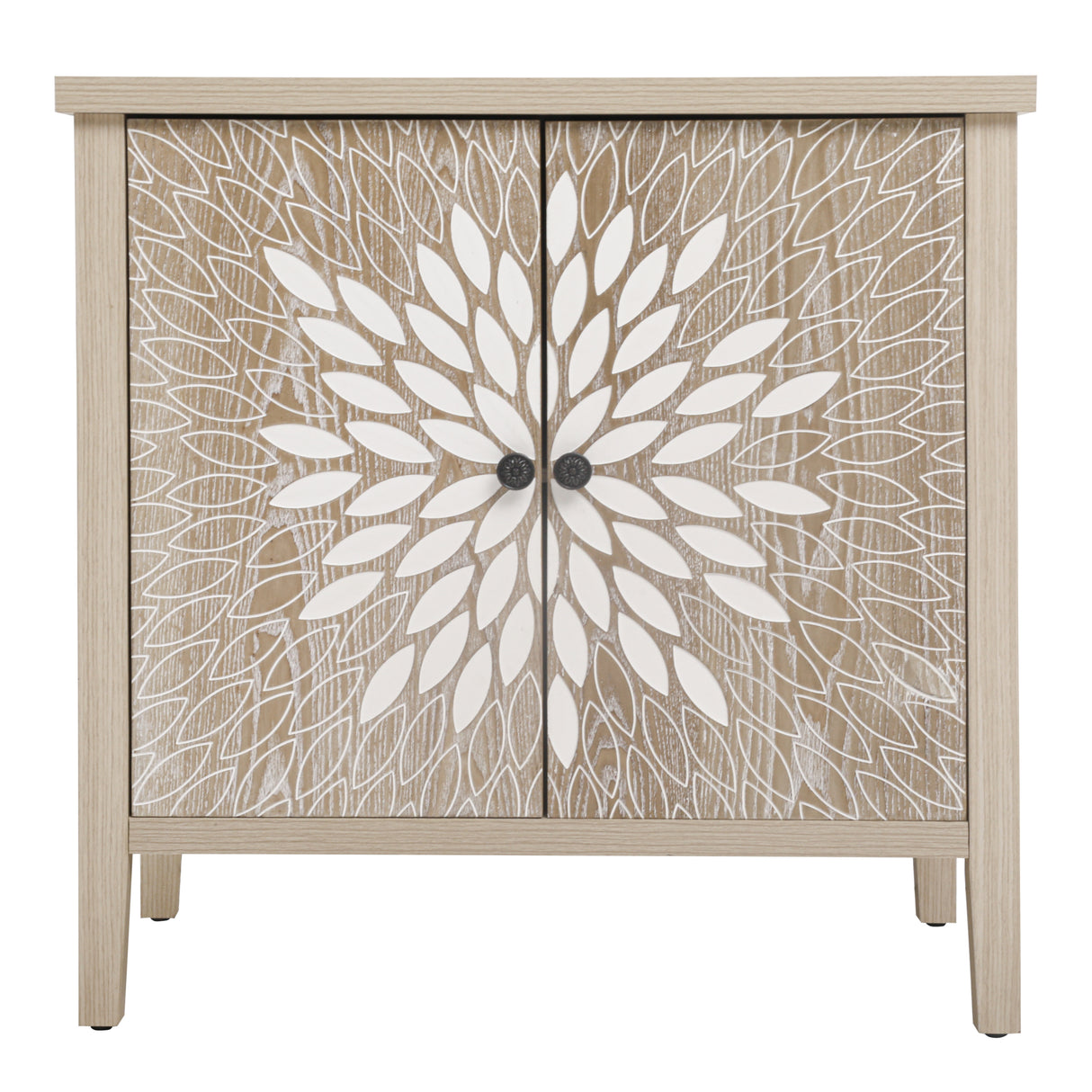 2-Door Carved Storage Cabinet with Adjustable shelf