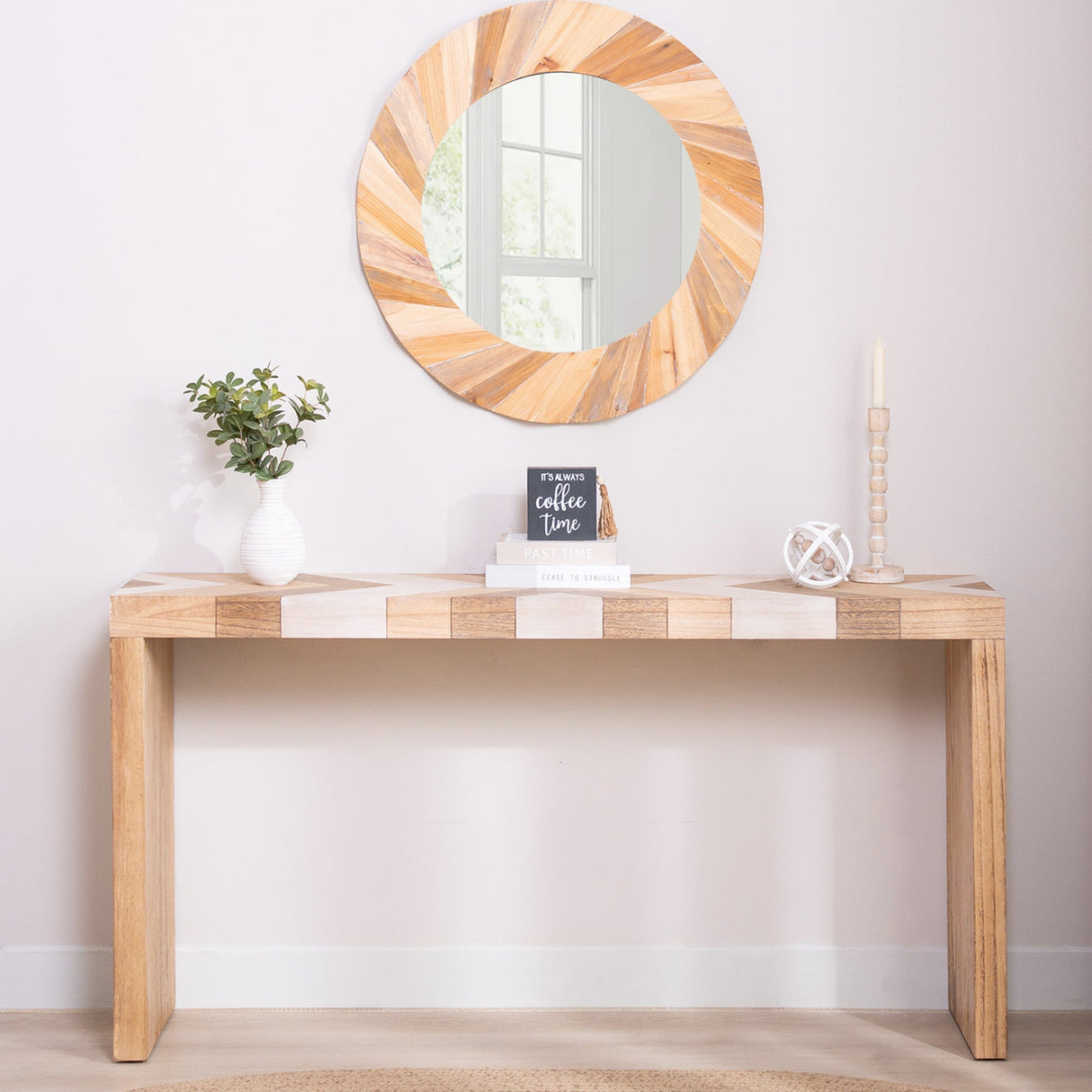 Modern Console Table, 62' Long Entryway Table with Chevron Patterned Top, Manufactured Wood Sofa Table for Hallway, Living Room, or Office