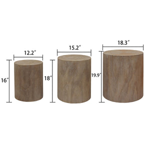 Set of 3, Rounded Wood Coffee Tables, End Tables, Plant Stands,Decorative Accent Pieces - Rustic Wood Finish