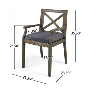 7 Pieces Acacia Wood Outdoor Dining Set with Dark Grey Cushions