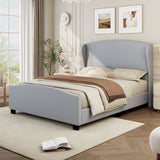 Queen Size 51' High Headboard Wingback Linen Upholstered Bed No Box Spring Needed, Gray