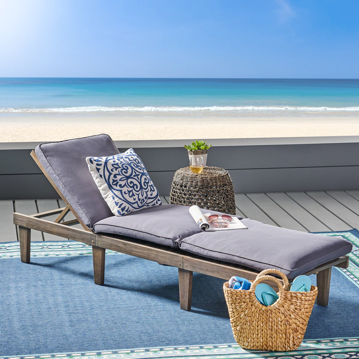 Ariana kd wood chaise lounge w/ cushion