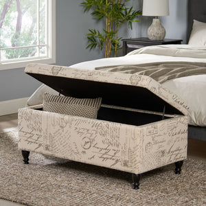Parisian Upholstered Fabric Storage Ottoman - Beige / Reclaimed Natural