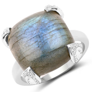 16.95 Carat Genuine Labradorite .925 Sterling Silver Ring