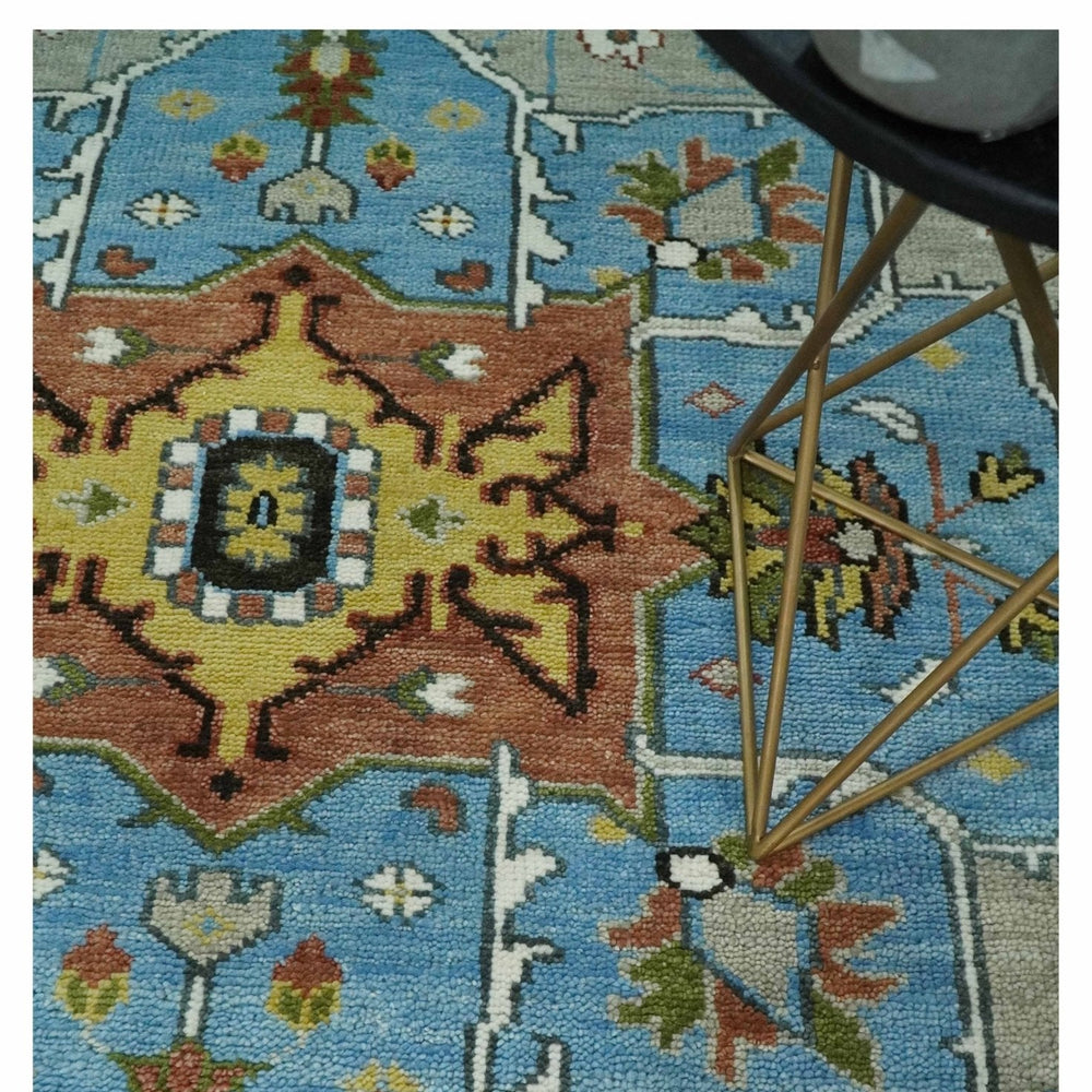 Traditional Heriz Blue, silver, Charcoal and Ivory Hand Knotted  wool Area Rug