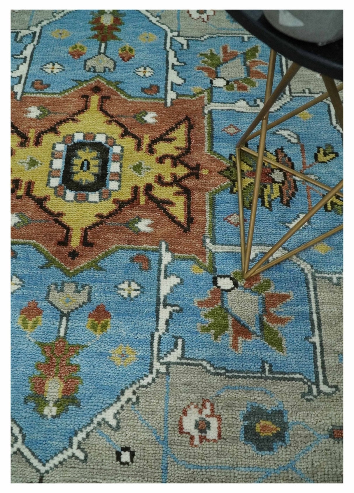 Traditional Heriz Blue, silver, Charcoal and Ivory Hand Knotted  wool Area Rug