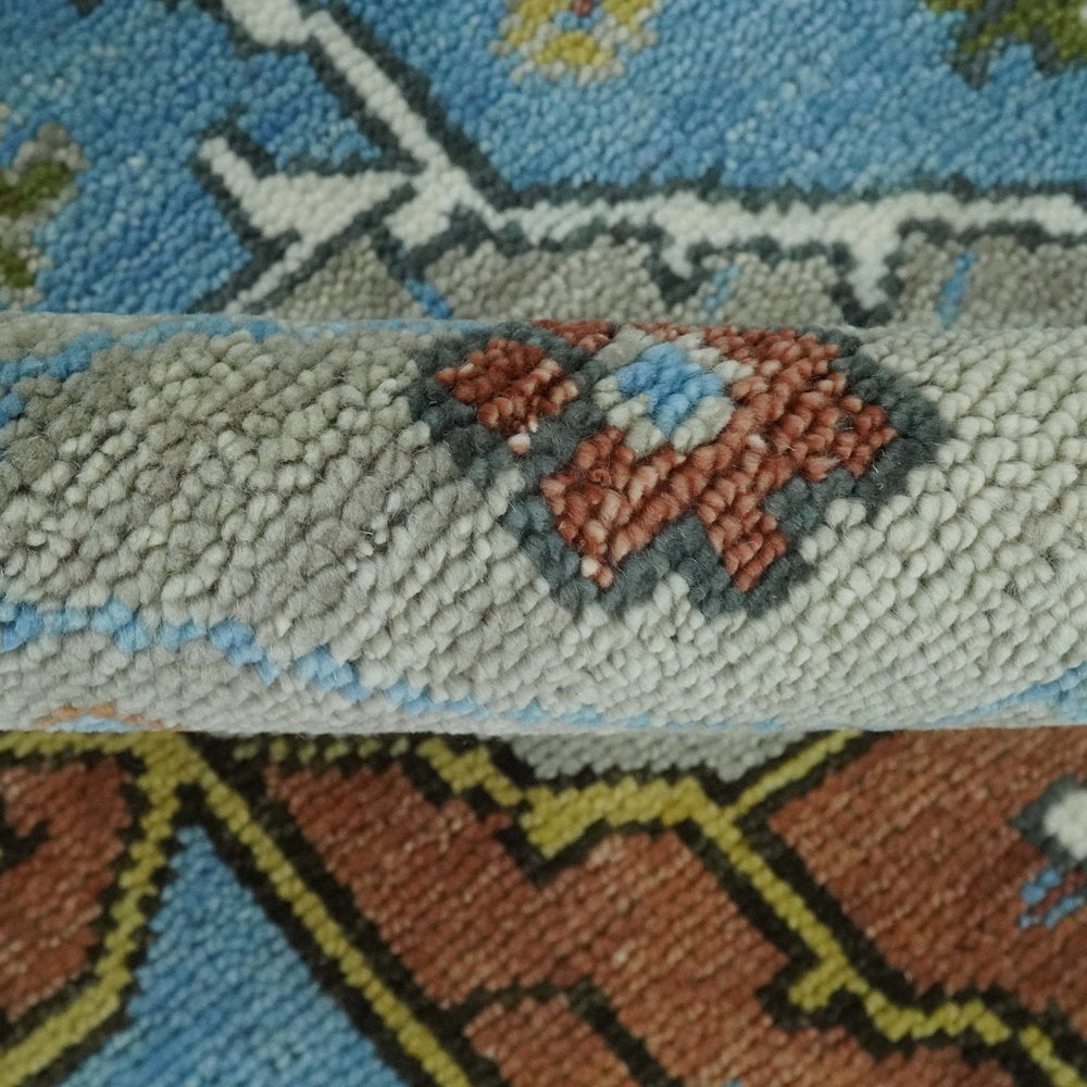 Traditional Heriz Blue, silver, Charcoal and Ivory Hand Knotted  wool Area Rug
