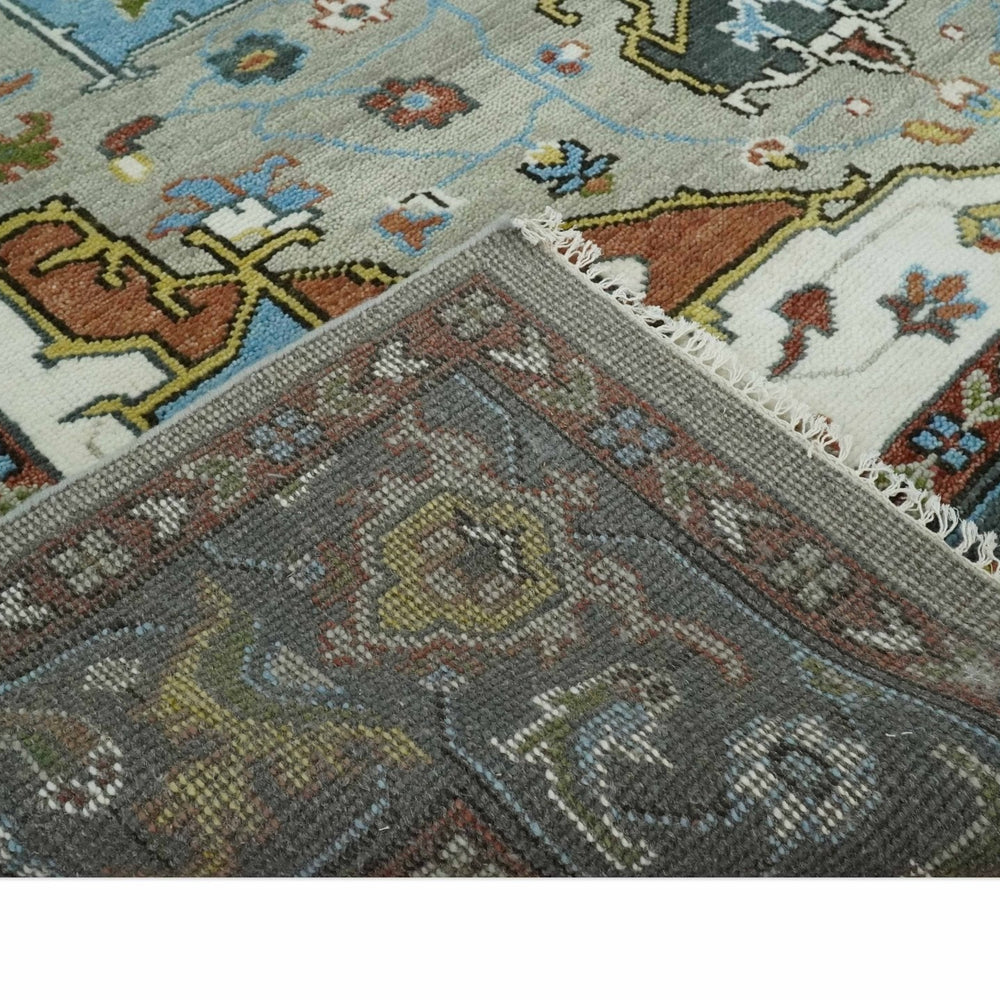 Traditional Heriz Blue, silver, Charcoal and Ivory Hand Knotted  wool Area Rug