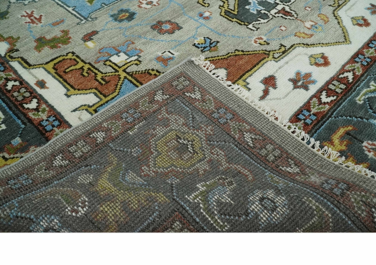 Traditional Heriz Blue, silver, Charcoal and Ivory Hand Knotted  wool Area Rug