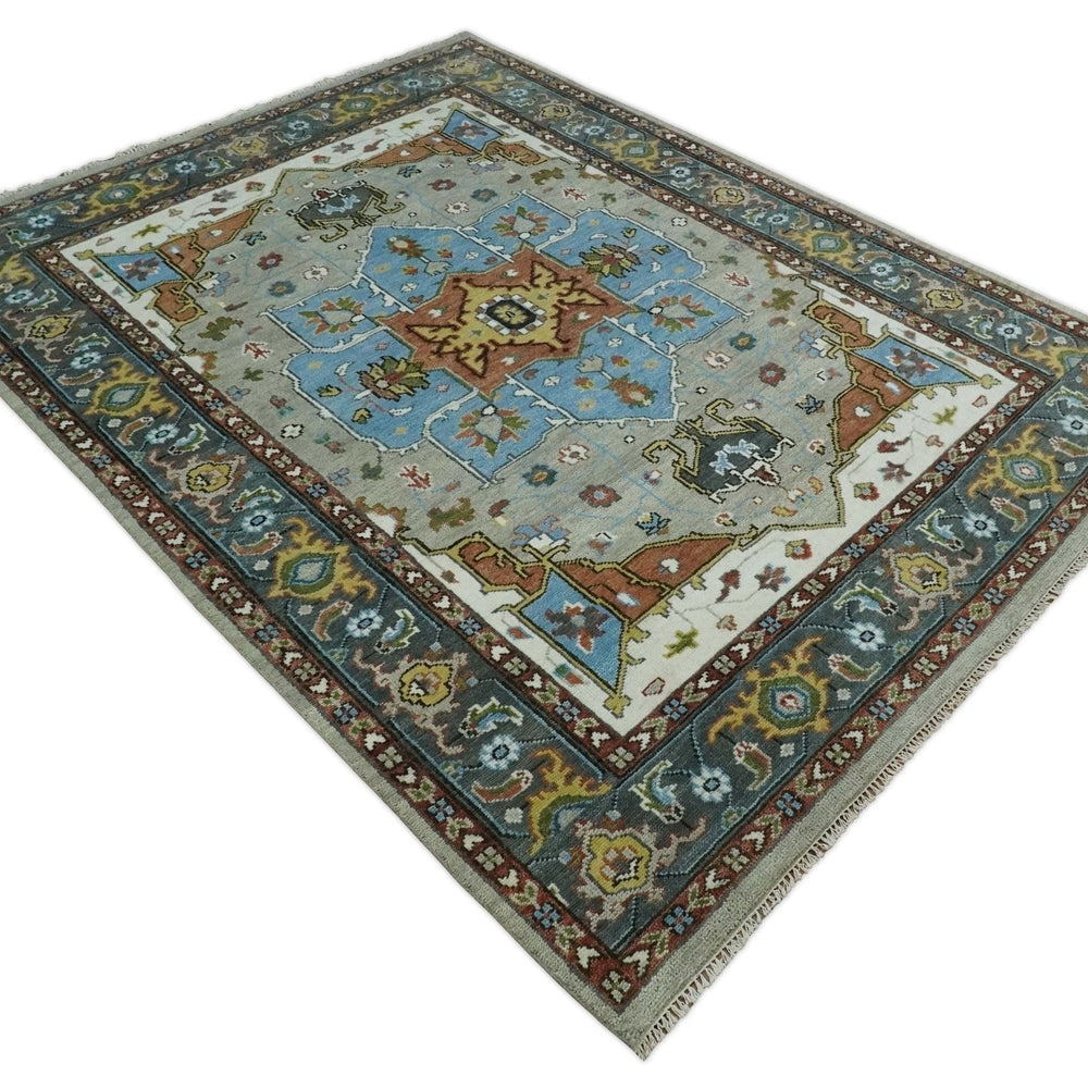 Traditional Heriz Blue, silver, Charcoal and Ivory Hand Knotted  wool Area Rug
