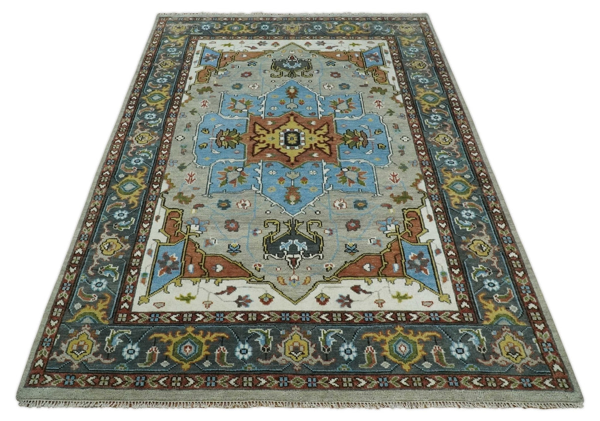 Traditional Heriz Blue, silver, Charcoal and Ivory Hand Knotted  wool Area Rug