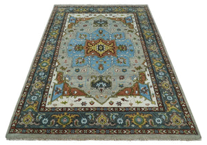 Traditional Heriz Blue, silver, Charcoal and Ivory Hand Knotted  wool Area Rug