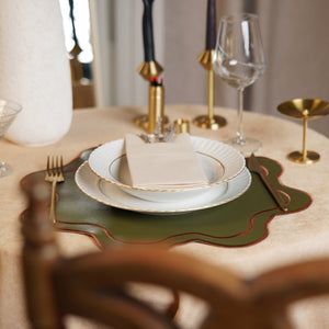 Haven Dark Green Brown Trim Faux Leather Placemats