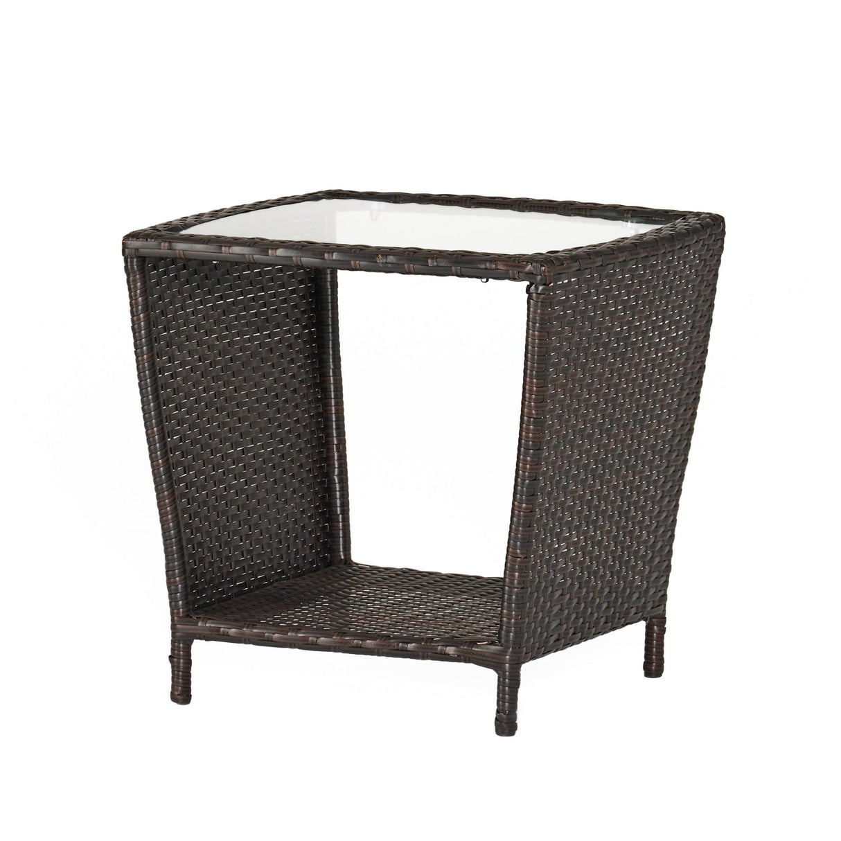 Trenton Outdoor Side Table with Glass Top - Brown Rattan