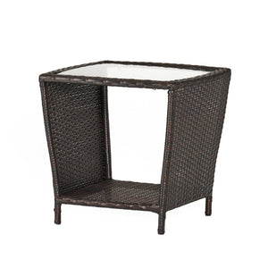 Trenton Outdoor Side Table with Glass Top - Brown Rattan