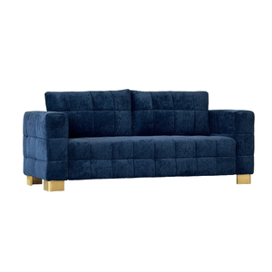 Retro Blue Chenille Upholstered 3-Seater Couch with Stainless-Steel Legs