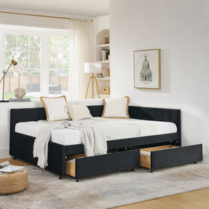 Upholstered Tufted Daybed Frame With Storage Drawers