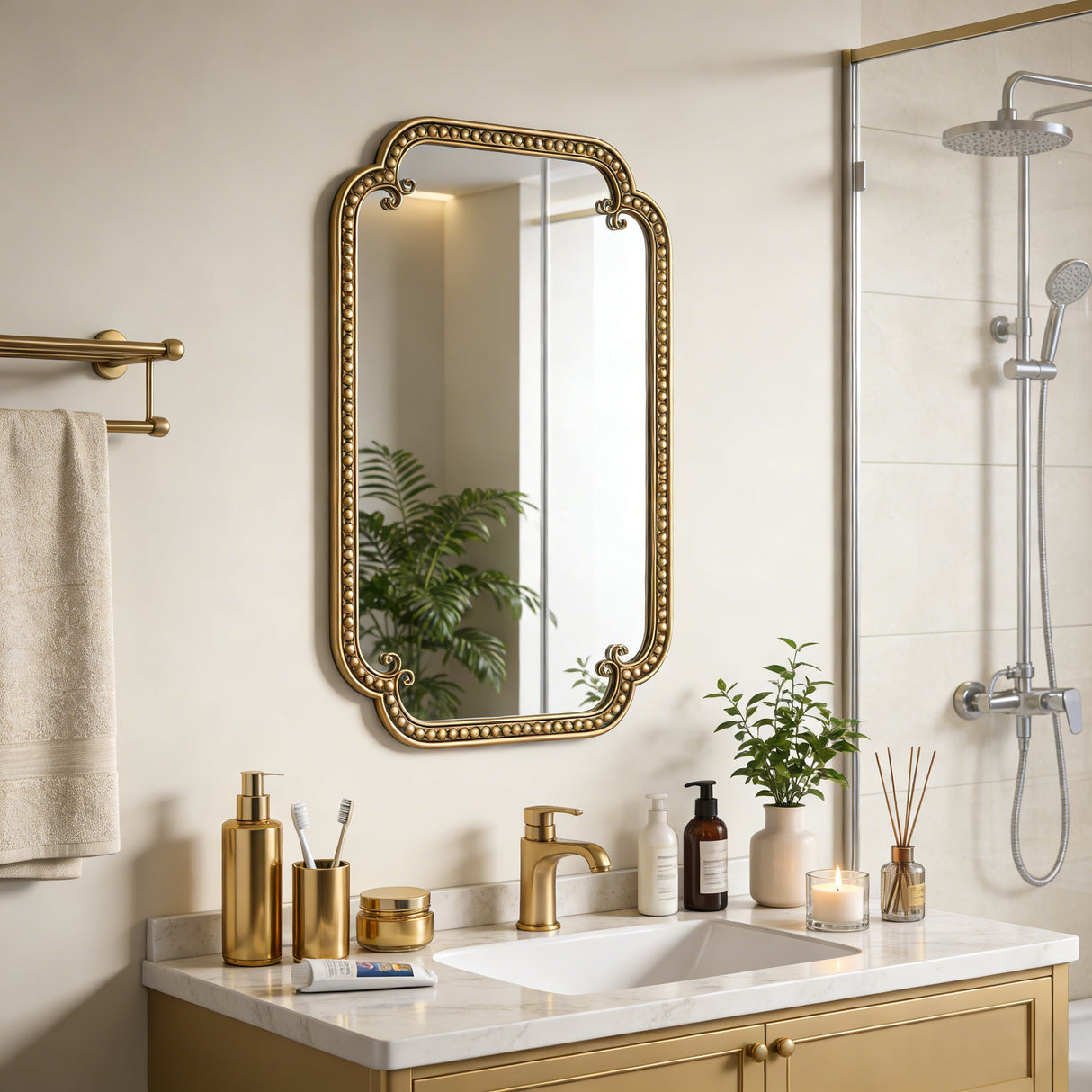 Gold Irregular Beaded Metal Framed Wall Mirror - Large