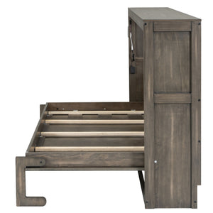 Murphy Bed With LED Light, Foldable Wall Bed Cabinet