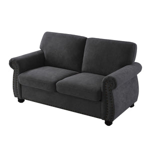 Soft Loveseat, Upholstered 2 Seater Couch, Loose Back Cushions And Turned Legs