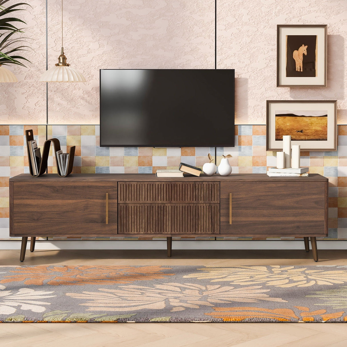TV Stand With 2 Drawers For TVs Up to 80" - Walnut