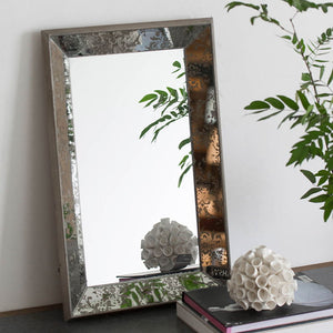 Antique Rectangle Mirror with Floral Accents - Pearl Silver