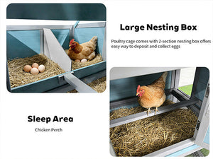 141" Large Wooden Chicken Coop with Nesting Box and Wire Fence - Blue-Gray