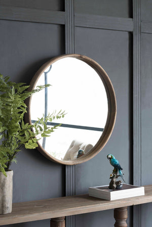 Round Wood Mirror, Wall Mounted Mirror Home Decor For Bathroom Living Room