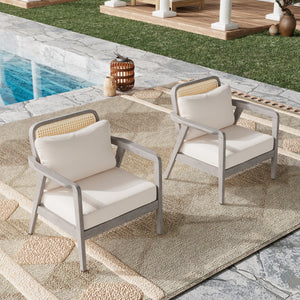 Set of 2 Outdoor Acacia Wood Patio Club Chairs with Cushions
