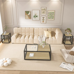Modern Coffee Table with Tempered Glass and Natural Wood MDF Top