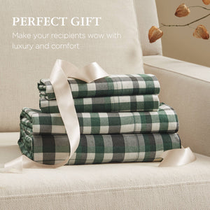 4 Pieces Queen 100% Cotton Flannel Printed Sheet Set Finton