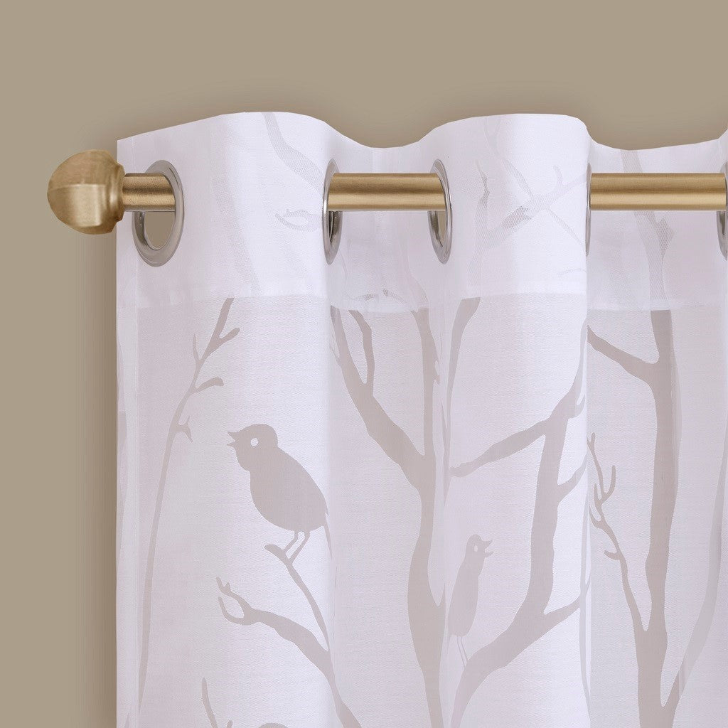 Grommet top sheer bird on branches burnout window curtain (only 1 pc panel)