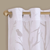 Grommet top sheer bird on branches burnout window curtain (only 1 pc panel)