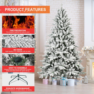 6ft Snow-Flocked Pre-Lit Christmas Tree with 1100 PE+PVC Tips