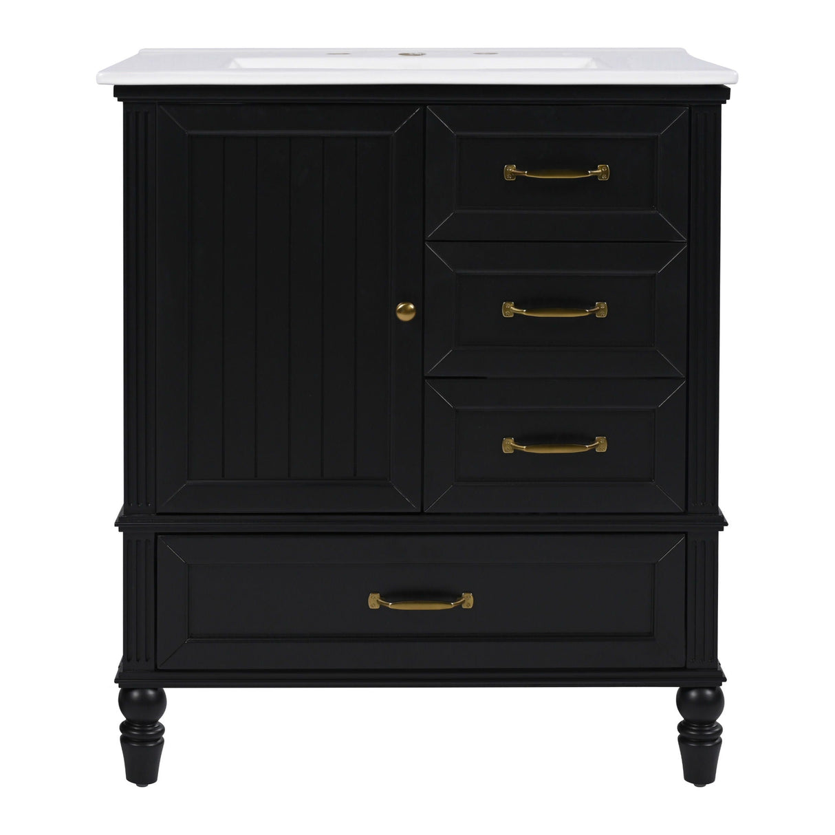 30" Bathroom Vanity With Sink, 3 Drawers, Adjustable Feet