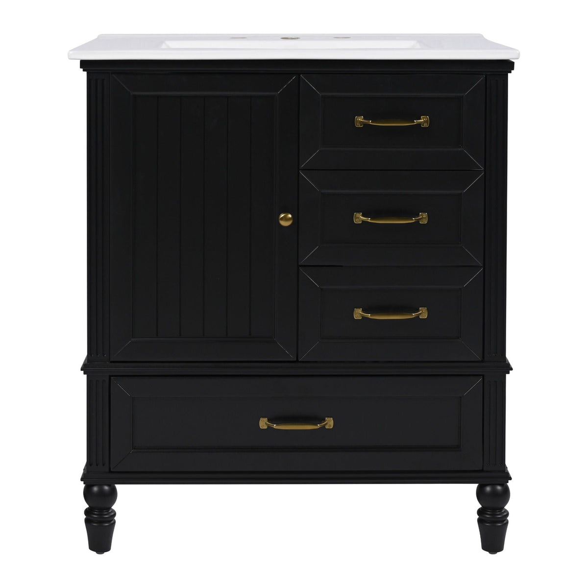 30" Bathroom Vanity With Sink, 3 Drawers, Adjustable Feet